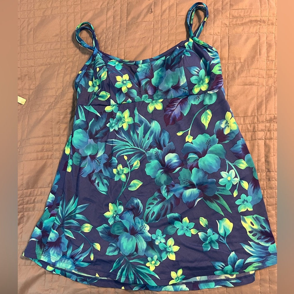 Floral Mainstream Blue One Piece Swim Dress Size 14